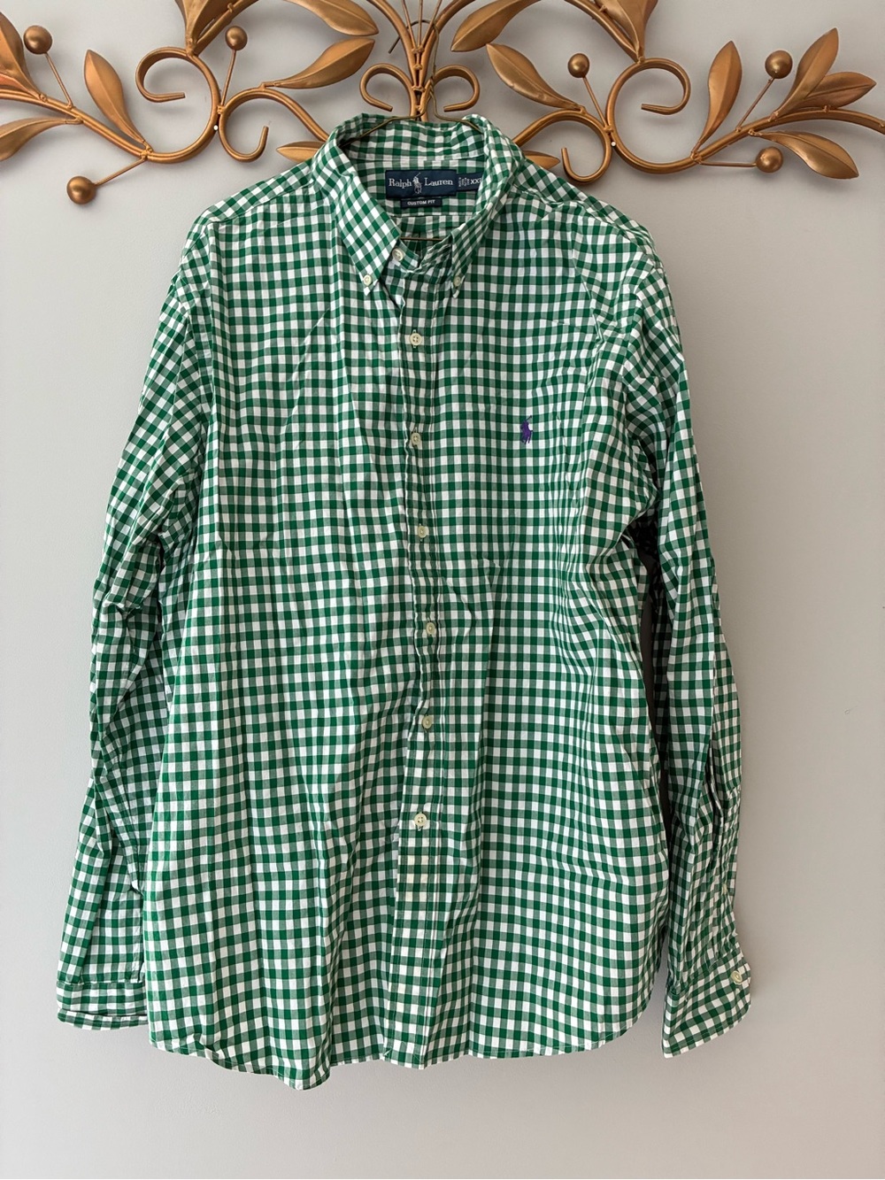 Ralph Lauren XXL Men’s Green Gingham Button-Down 💯% Cotton Shirt